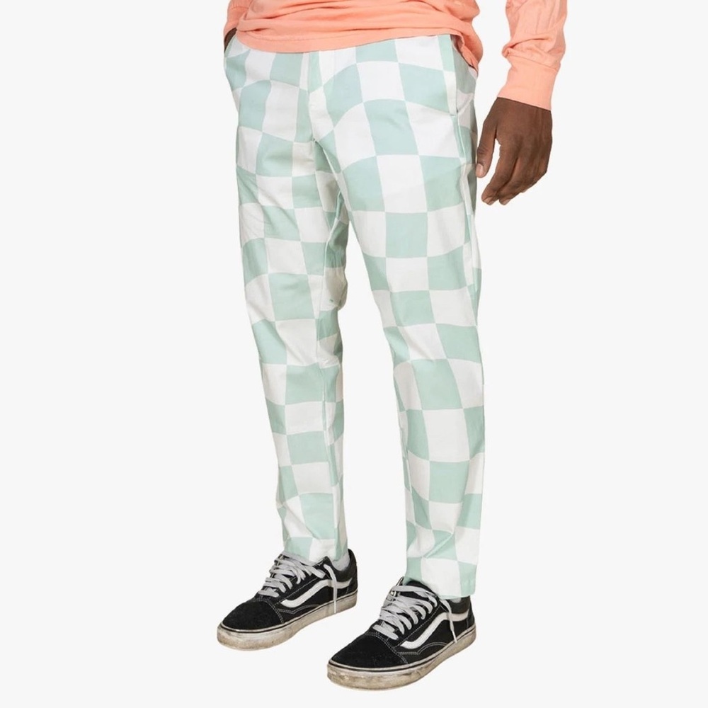 Duvin Green White Checker Beach Pants Drawstring Elastic Waist Sz L Coastal Golf